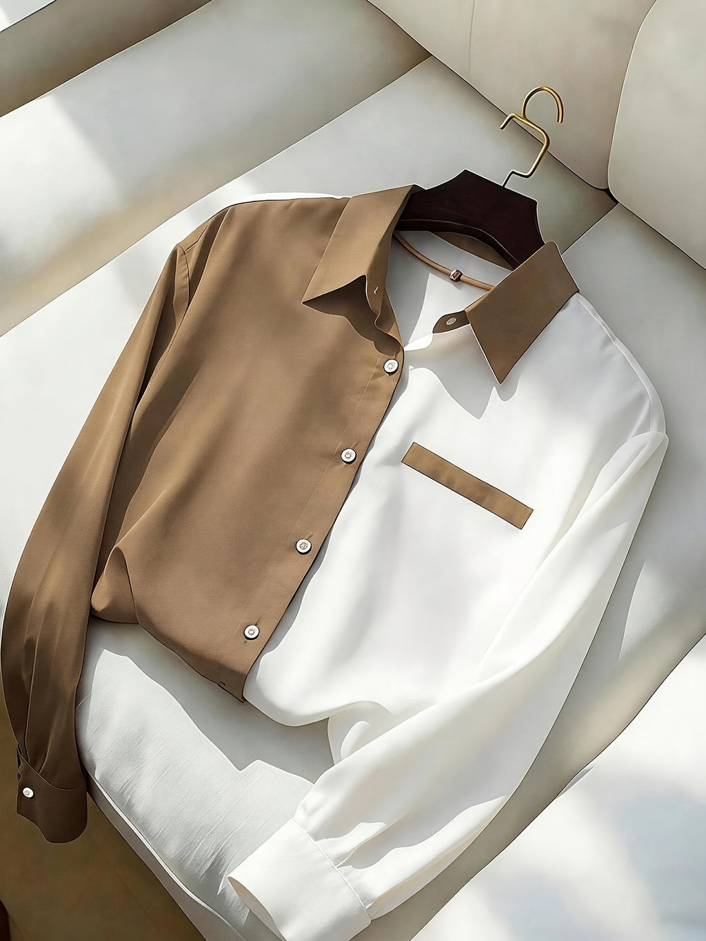 Women's Casual Versatile Color-Block Long-Sleeve Shirt - Mixed colors