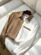 Women's Casual Versatile Color-Block Long-Sleeve Shirt - Mixed colors