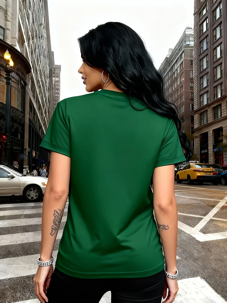 Elegant Women'S T-Shirt | Unique Rose Pattern - Casual Crew Neck Top | Breathable, Lightweight, Perfect for Spring And Summer Wardrobe - Green