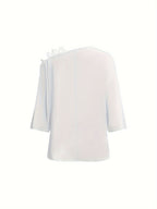 Unique Printed Off-Shoulder T-Shirt, Casual Summer Top for Women - White