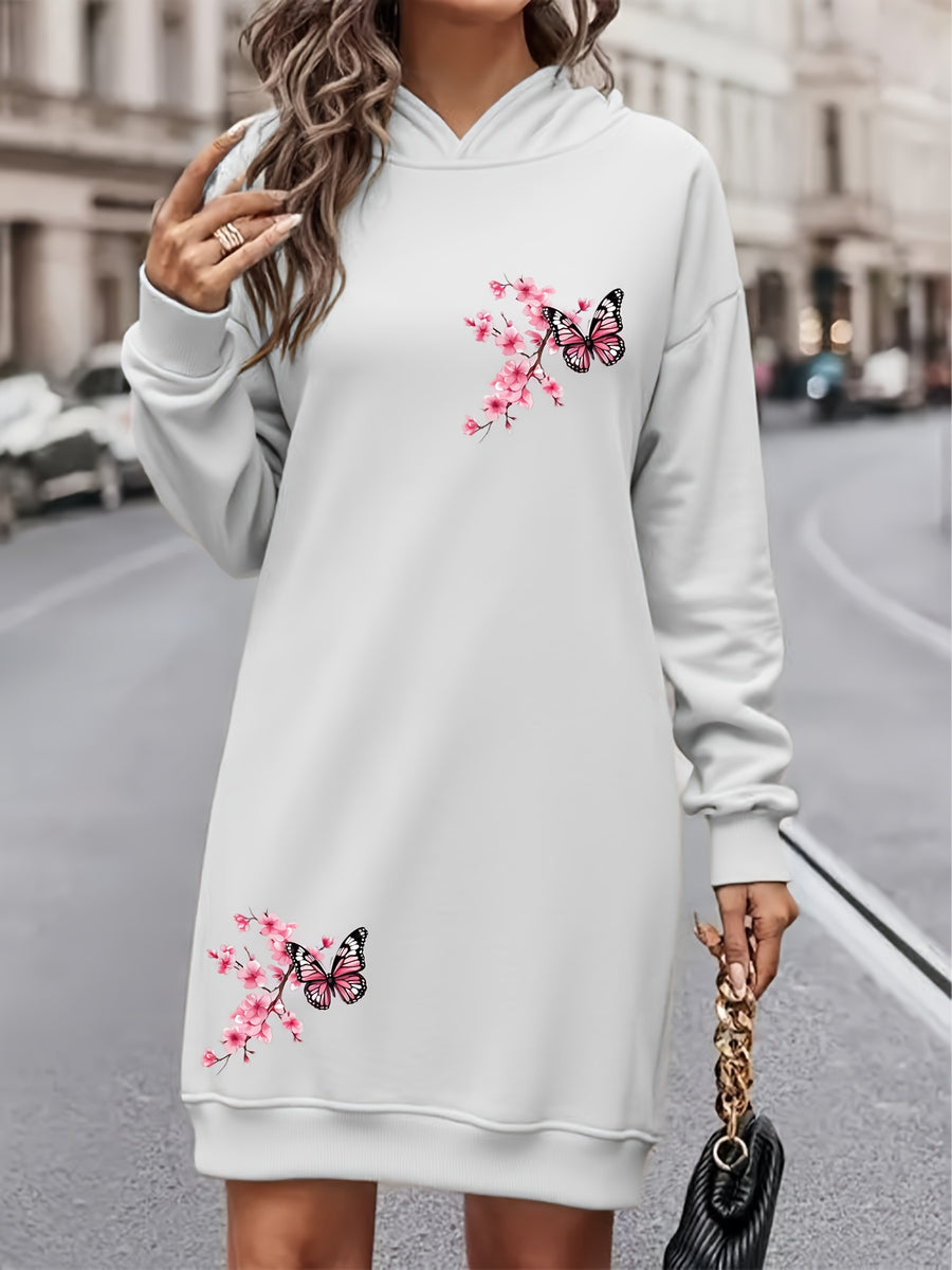 Women'S Fashion Letter Print Hooded Sweatshirt Dress Women'S Autumn And Winter High-End Fashionable Street Style Age-Reducing Fleece Color-Blocking Hooded Sweatshirt Casual Top Casual Versatile Hoodie Jacket Pullover Long Sweatshirt Elegant - White
