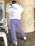 Women'S Fashion Casual Letter Pattern Print Set Women'S Autumn And Winter High-End Fashionable Street Style Age-Reducing Fleece Hooded Sweatshirt Casual Pants Two-Piece Set Casual Versatile Hooded Set Women'S Clothing Women'S Set Gift Preferred - White+Light Purple
