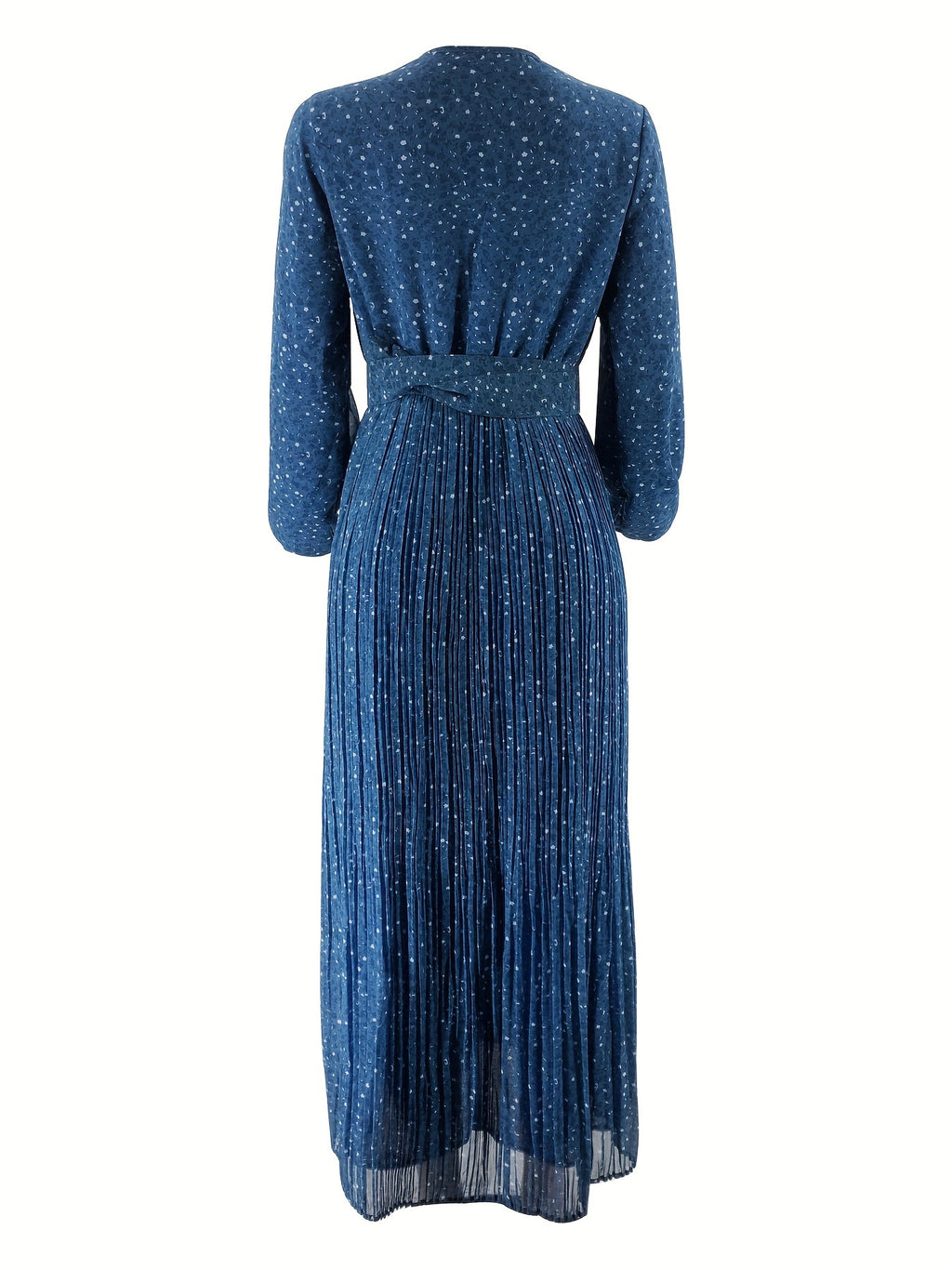 Women's Middle Eastern Muslim Chiffon Floral Print Long Dress - Deep Blue