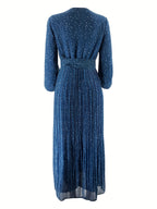 Women's Middle Eastern Muslim Chiffon Floral Print Long Dress - Deep Blue