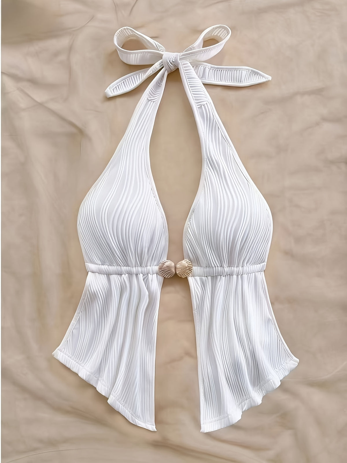 Sexy V-Neck Metallic Detail Backless Cami with Ruffled Hem Top - White