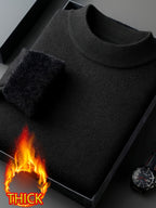 Men's Half-Turtleneck -Lined Thickened Warm Sweater, Featuring a Classic Half-turtleneck Design That Fits Snugly Around the Neck for Wind Protection and Warmth. Solid Color, Simple and Versatile, Suitable for Both Commuting and Daily Wear - Piano Black