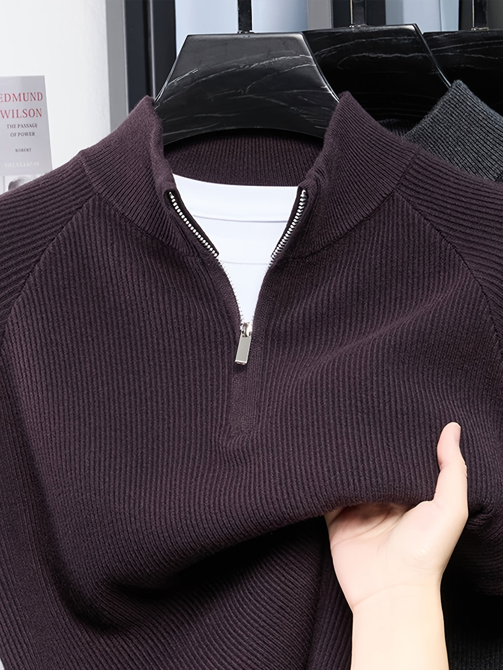 SINBOS Men's Half-Zip Stand Collar Sweater - Low-Saturation Earth Tones, Soft Ribbed Knit Zippered Cardigan, Stand Collar & Half-Zip Front Suitable for Business Casual & Minimalist Winter Wear, Autumn Winter Layering Piece - Purple