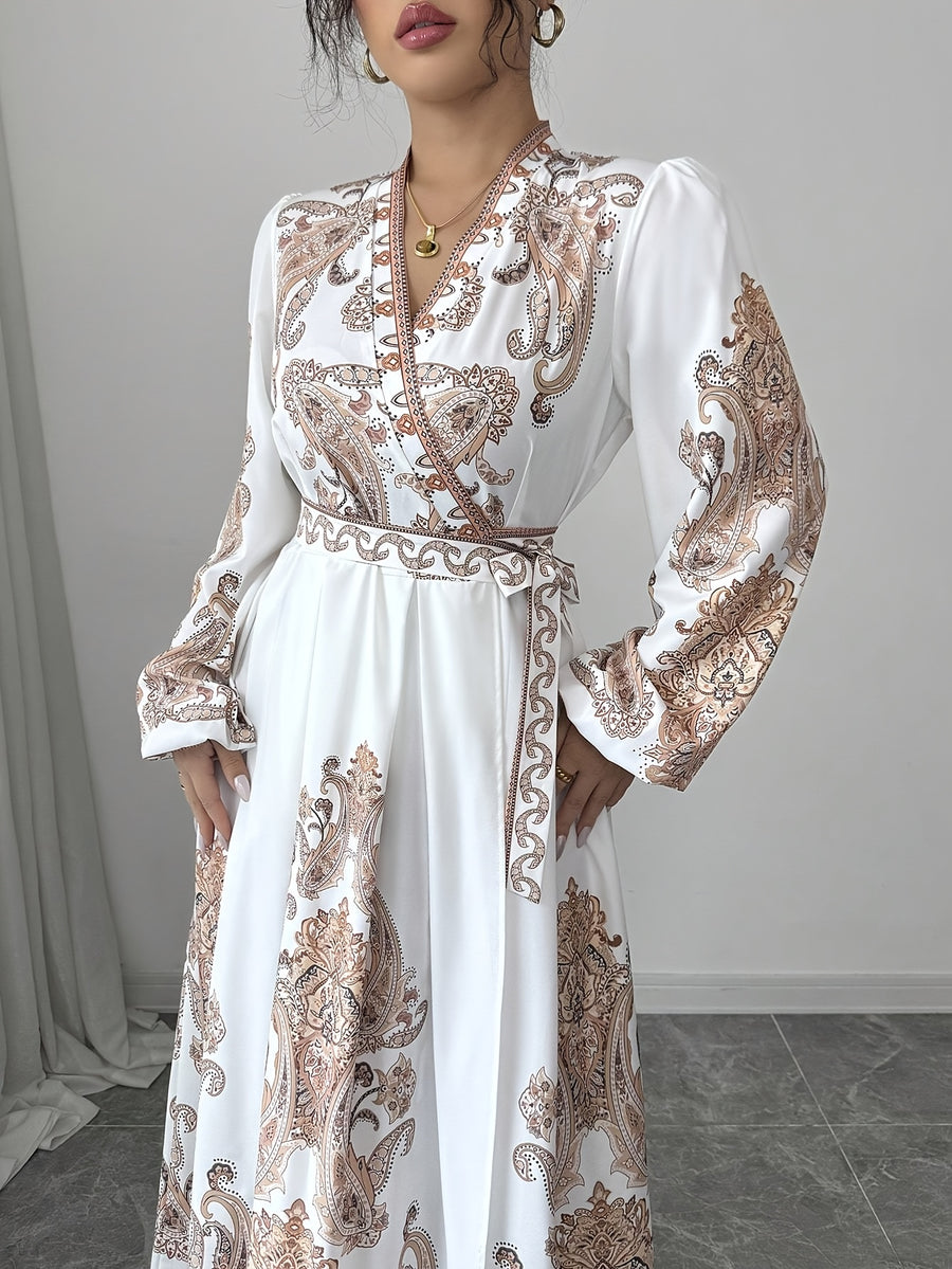 Women's French-Style Vintage Palace Wedding & Evening Gown - V-Neck Lantern Sleeve Maxi Dress with Adjustable Waist Tie , A-Line Train Dress for Proms, Galas, Special Occasions (Machine Washable) - Mixed colors