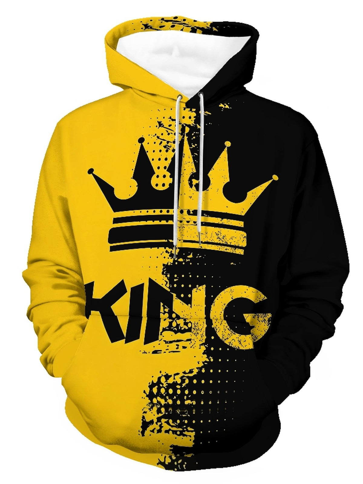 Men's Long Sleeve Pullover Hoodie Black and Yellow Color Block Abstract Splatter Pattern Digital Print Hooded Design Ribbed Cuffs Ribbed Hem Polyester Casual Streetwear for Daily Wear and Weekend Leisure Spring and Fall - Mixed colors