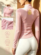 Women's Soft Zip-Up Base Layer Top, Ideal for Cycling,, and Activities During the Cold Autumn and Winter Seasons - pink