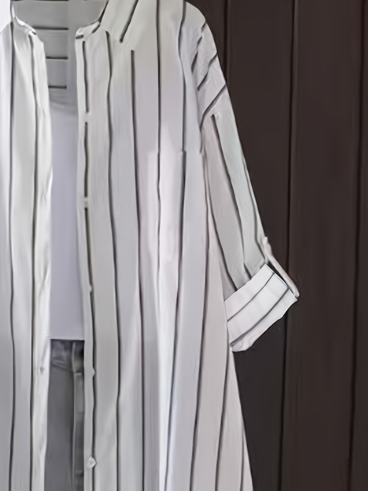 Korean Style Relaxed Black And White Pinstripe Shirt Women'S Mid-Length Top Casual Versatile Blouse - White