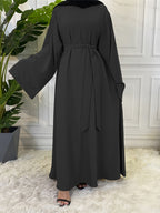 1pc Fashionable, Elegant, Comfortable, and Casual Wide-sleeved Abaya with Belt. Solid Color Suitable for Daily Wear. Loose and Comfortable Women's Abaya Dress. Ferace Tesettür Clothing, Women's Abayas for Muslim Women, Islamic Wear for Women - Black