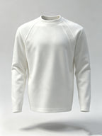 Men Raglan Crew Neck Long Sleeve Sweatshirt, Solid Color Loose Basic Pullover Top, Casual Daily Shirts for Spring Autumn - White