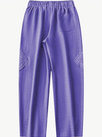 Women's Color Block Lace Casual Drawstring Waist Bow Capri Pants with Pockets - Dark Violet