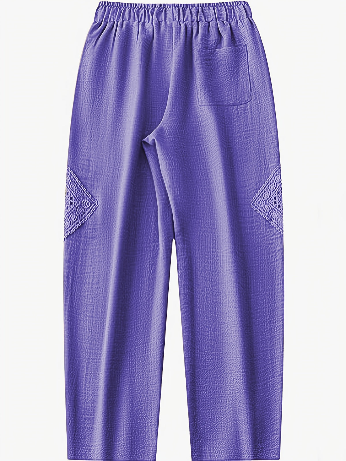 Women's Color Block Lace Casual Drawstring Waist Bow Capri Pants with Pockets - Dark Violet