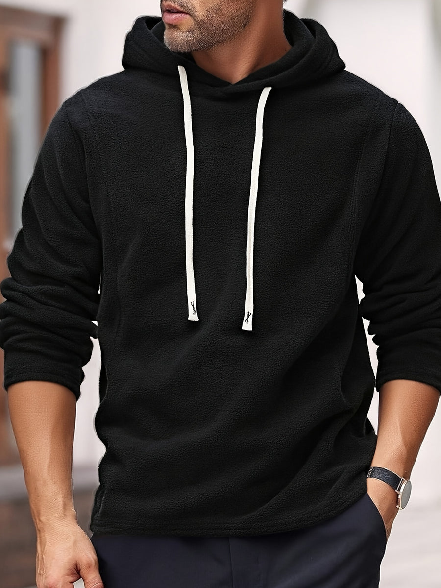 KJ-W024 Fleece Hooded Sweatshirt Jacket with Buttons, Autumn And Winter Plus Size Men'S Casual Outerwear, Stylish And Unique - Black