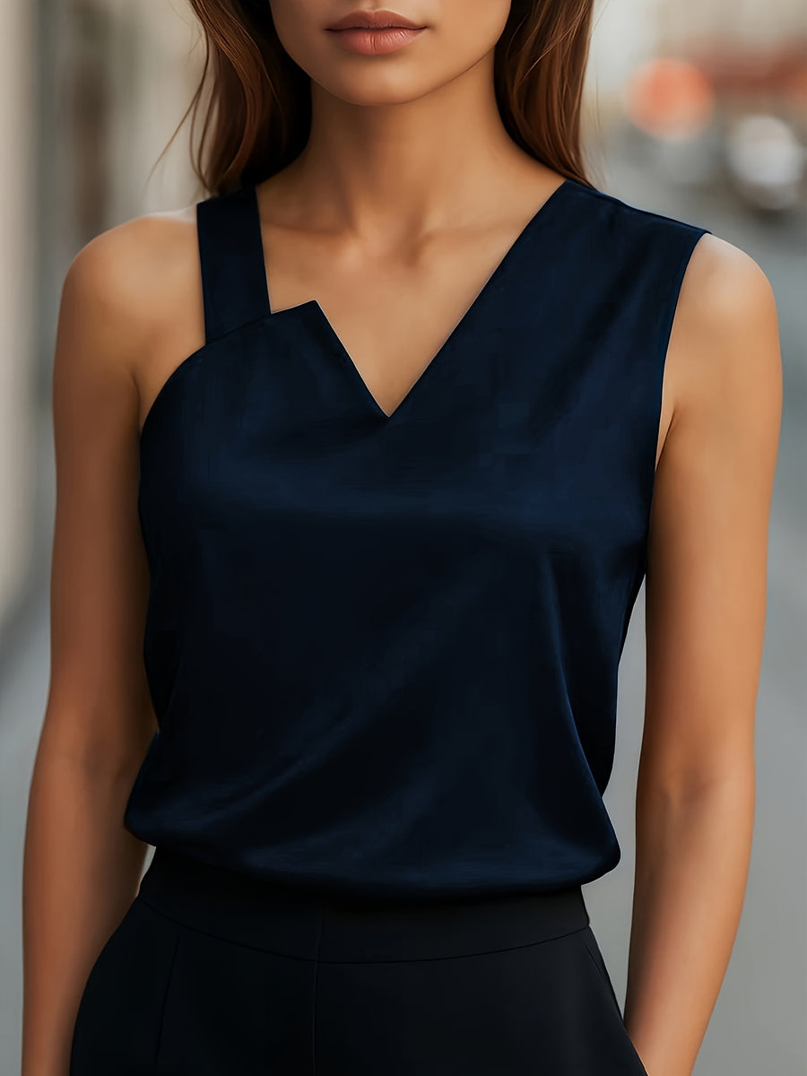 Women's Asymmetrical Spaghetti Strap Tank Top - Navy Color