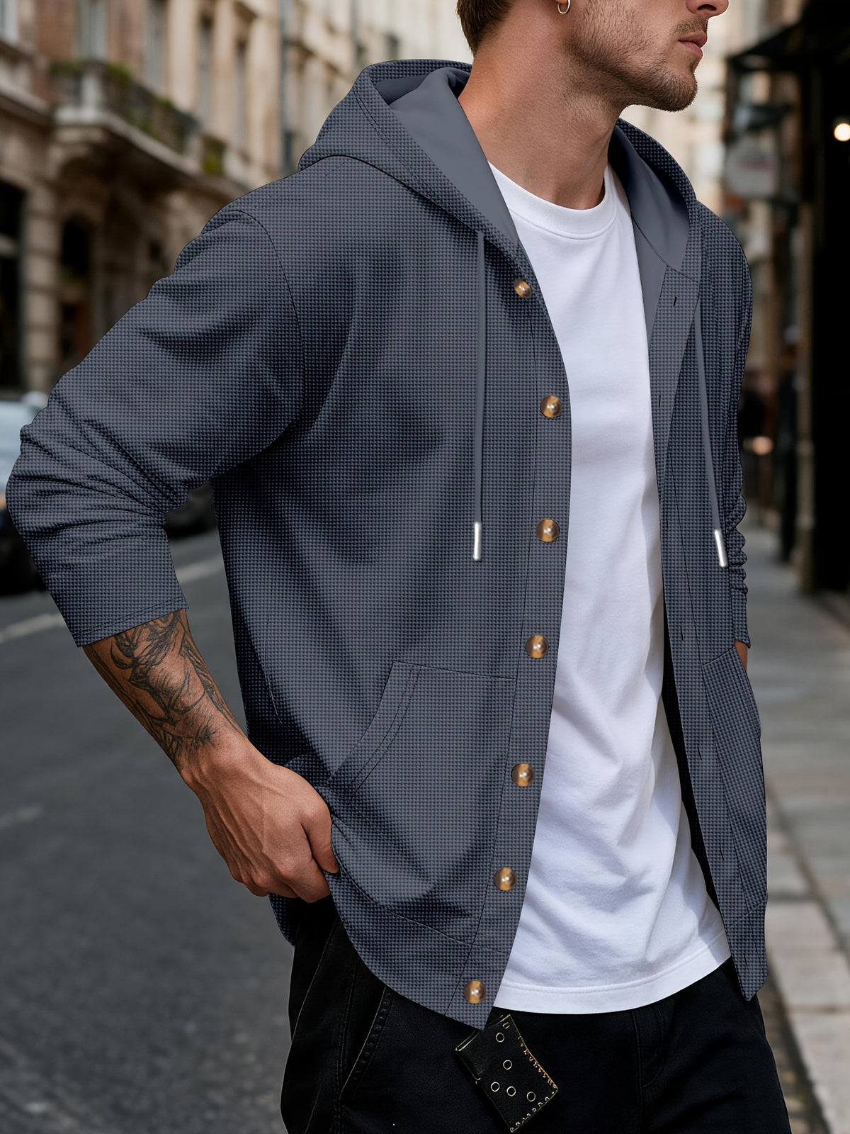 New Fall Winter Men'S Cardigan Hoodie - Button-Front Sporty Casual Sweatshirt, Soft And Comfortable, Versatile Streetwear Gentleman Top Winter Clothes for Men - Navy Color