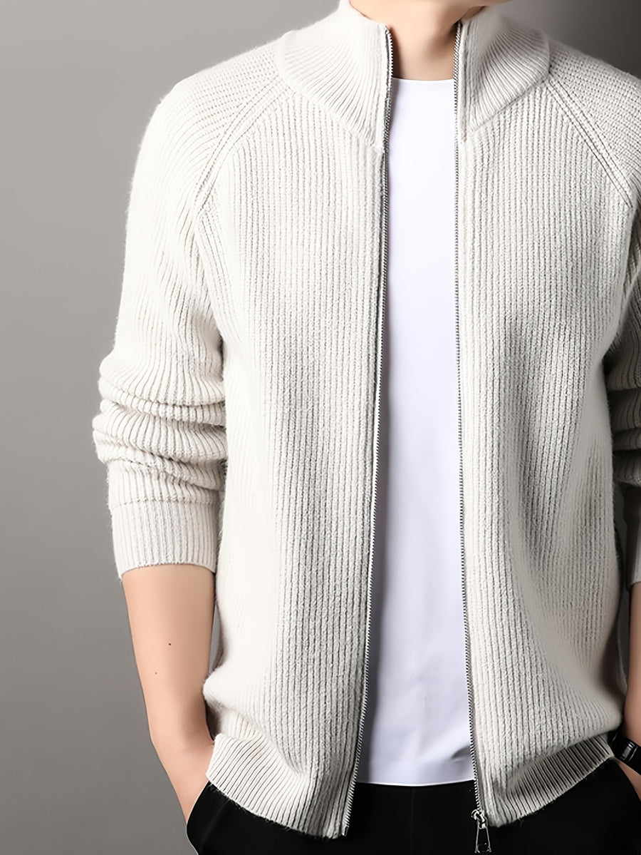 Autumn New Men'S, Solid Color Knit Cardigan, Zipper Style Trendy Comfortable, Outdoor Leisure All-Match - Off White