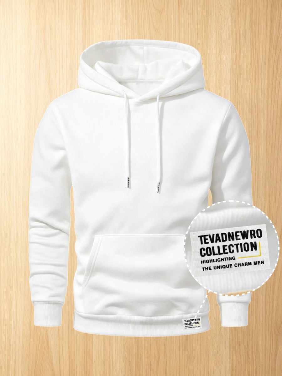 50%, 50%, Men'S Casual Pocket Ankle-Length Hooded Sweatshirt, Cuffs with Ribbed Bottom, Men'S Warm Fleece-Lined Sweatshirt for Global All-Season Base Layer - White 4