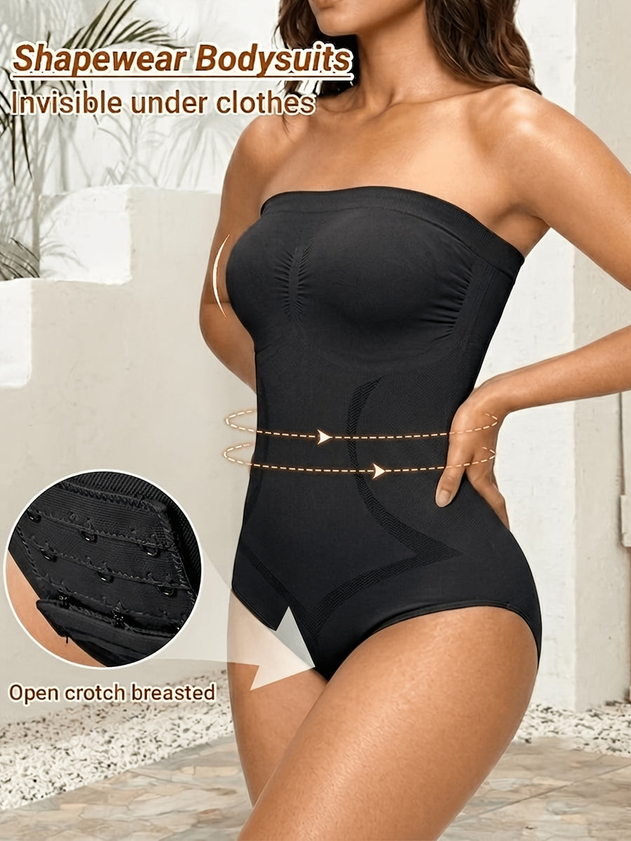 Women'S Seamless Strapless One-Piece Shaping Bodysuit Tummy Control Lifter Slim Shapewear, Adjustable 3-Row Buckle Design to Enhance Hip Curves, High Stretch, Soft & Breathable for All-Day Comfort, Suitable for Daily Wear & Parties - Black