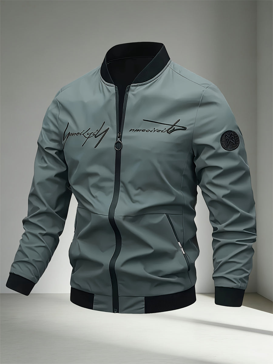 2026 New Men's Casual Windproof Jacket - A Must-Have for Stylish Men, Lightweight for Spring and Autumn, Full Zip Closure with Letter Embroidery, Casual Pilot Jacket Baseball Jacket, Fashionable and Versatile Streetwear Trend, Suitable for Outdoor - Stylish Green