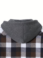 Men'S Plaid Hoodie Fashion Hoodie Fleece Shirt Price Long Sleeve Casual Button-Up Hoodie, Autumn Essentials - White-brown-blue