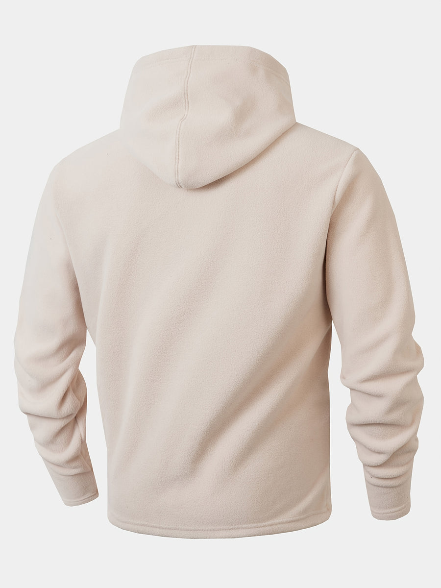 KJ-W024 Fleece Hooded Sweatshirt Jacket with Buttons, Autumn And Winter Plus Size Men'S Casual Outerwear, Stylish And Unique - Beige