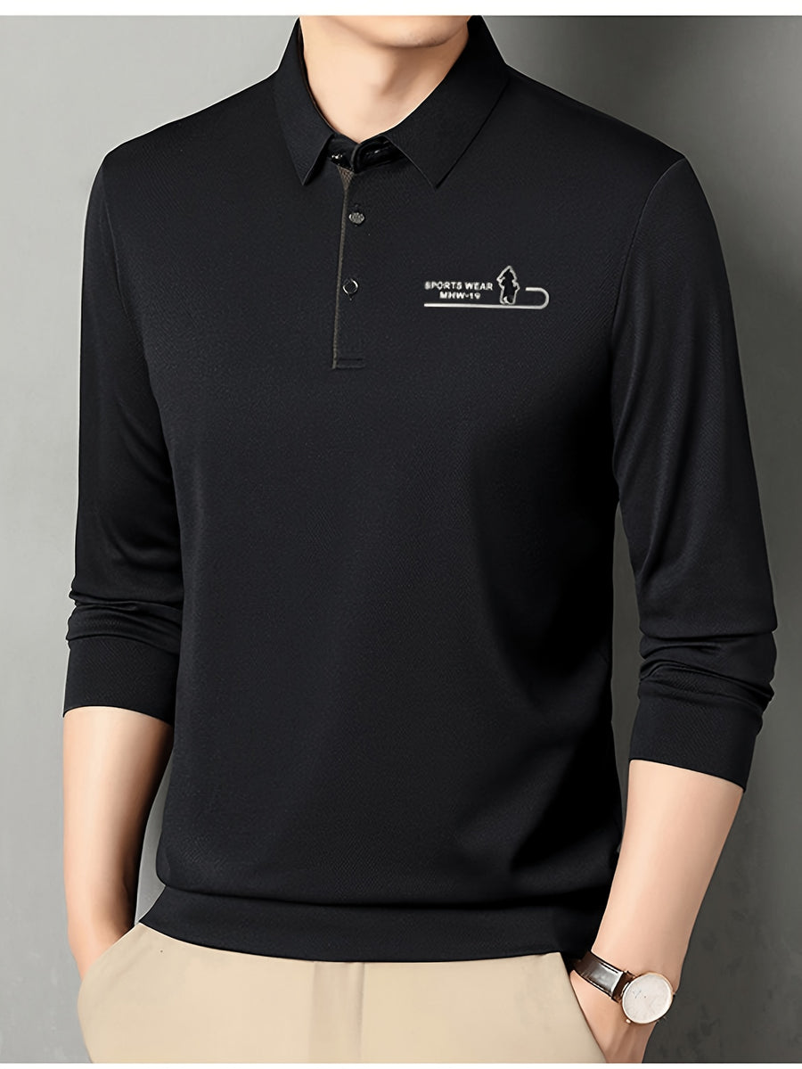 Minimalist Urban Long Sleeve Polo Shirt Portable Daily Commute - Black