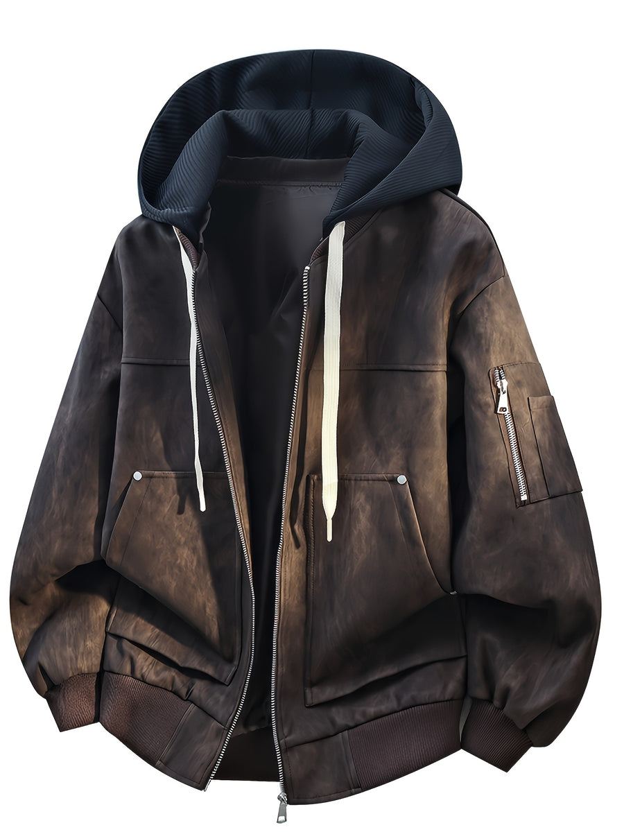 Spring And Autumn Men'S Jacket Outerwear American Street Retro Fashion Hooded Casual All-Match Jacket - Coffee