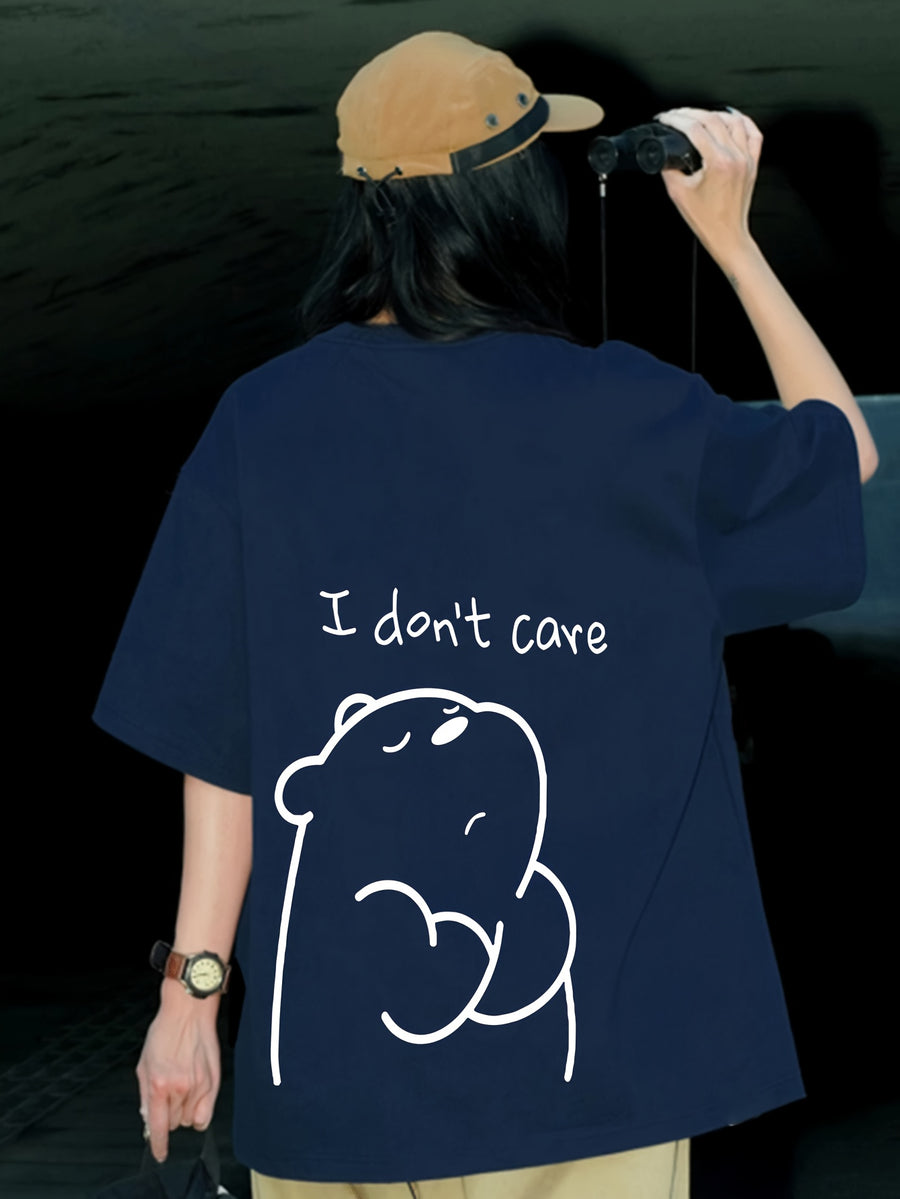 Women's Short-Sleeve T-Shirt, Summer Designer Cartoon Print Short-Sleeve T-Shirt, Pure Short-Sleeve T-Shirt Top, Base Layer Top #3333 - Navy Color
