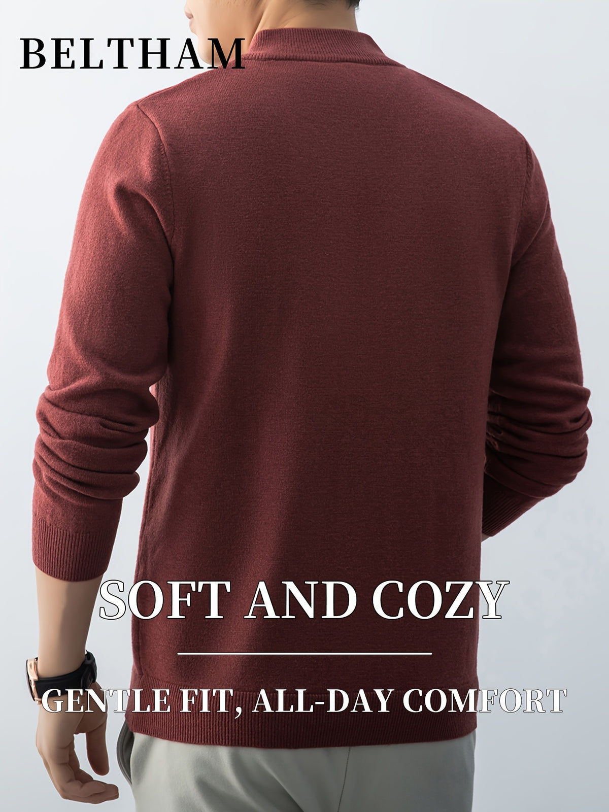 2pcs New Spring Autumn Winter Men'S Knit Cardigan, Ideal Gift for Father And Husband, Solid Color Zipper Design Sweater, Elegant Versatile Knit Cardigan Coat, Suitable for Daily Casual Business Sports Outdoor Camping Fishing Wear - Brick Red
