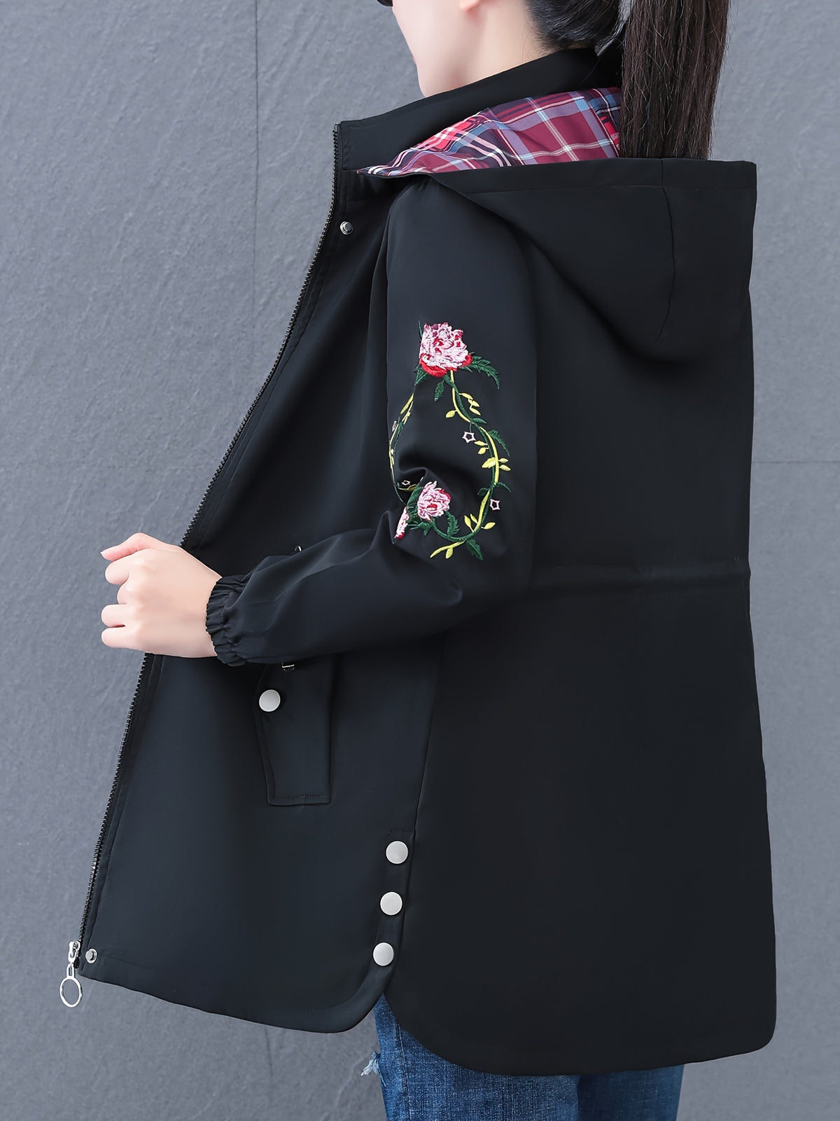 Mom's Trench Coat for Women, Mid-Length 2024 New Style, Spring/Autumn Outerwear for Middle-Aged Women, Stylish Top - Black