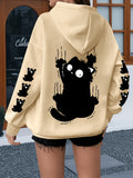 Women's Hoodie with Scared Cat Print, Fashionable Women's Apparel - Apricot