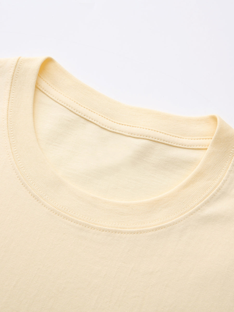 Pixel Art Style Coffee Time Men's Pure Cotton T-Shirt, "CO:FF:EE TIME" Letter Print, Features a Simple Everyday Vibe, Breathable and Skin-Friendly for No Sweaty Feel, High Elasticity with No Deformation, Versatile Crew Neck Fit for a Slimming Look - Apricot