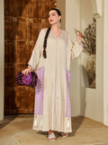 Targeted Heavy Industry Golden Sequined Embroidered Arabic Women'S Dress, Elegant Violet Summer Autumn Style Women'S Holiday Party Attire, Jalabiya with Tassels And V-Neck Creative Pockets And Patchwork Apricot-Colored Robe Fashionable Elegant Digni - Violet