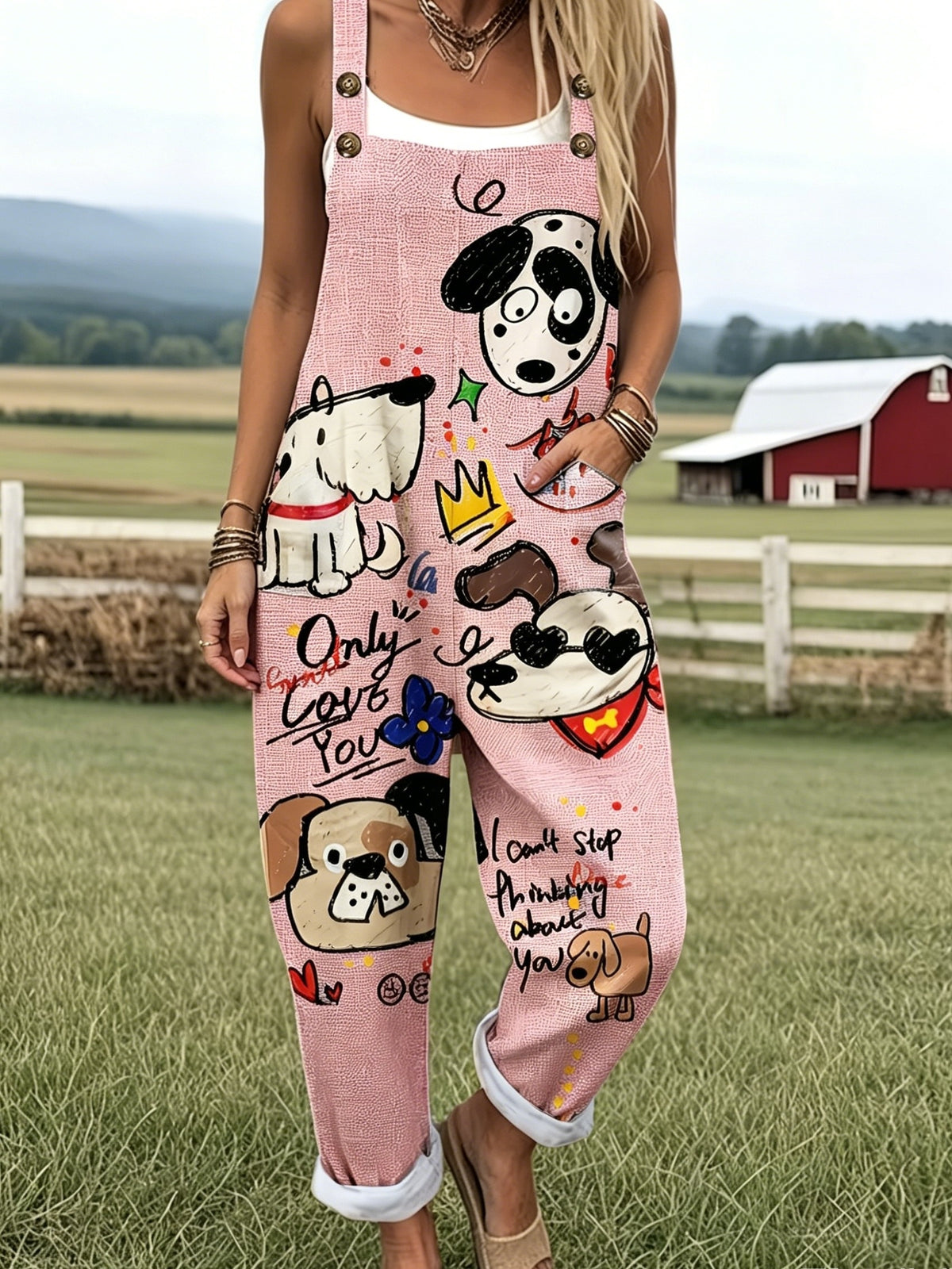 [Printed Pants - Not Denim Fabric][Imitation Denim] New European And American Women'S Fashion Featuring Stylish Faux Denim Animal Print Casual Overalls, Versatile And Comfortable Breathable Fabric for Fall Pants - pink