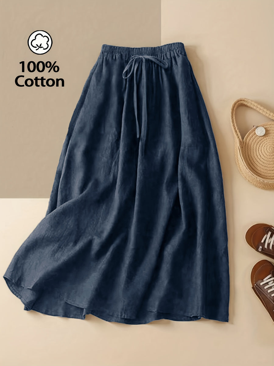 Women'S Solid Color Elegant Style Tie Skirt, Women'S Artistic Style Mid-Length Elastic Waist Skirt, Women'S Casual Solid Color Pure Comfortable Skirt with Invisible Pockets, Suitable for Daily Leisure, Commuting, Beach Vacation Wear - Royal Blue