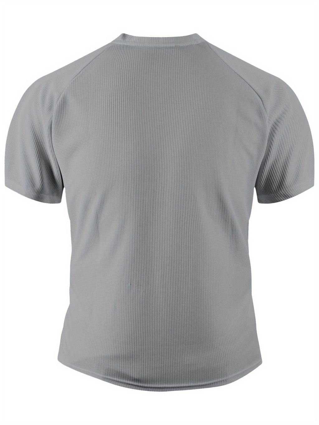 Breathable and Comfortable Men's Casual Short-sleeve Henley Waffle Knit Shirt with a Stand-up Collar - Light Grey