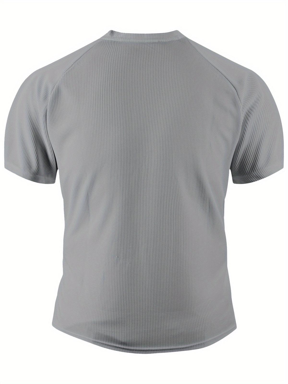 Breathable and Comfortable Men's Casual Short-sleeve Henley Waffle Knit Shirt with a Stand-up Collar - Light Grey