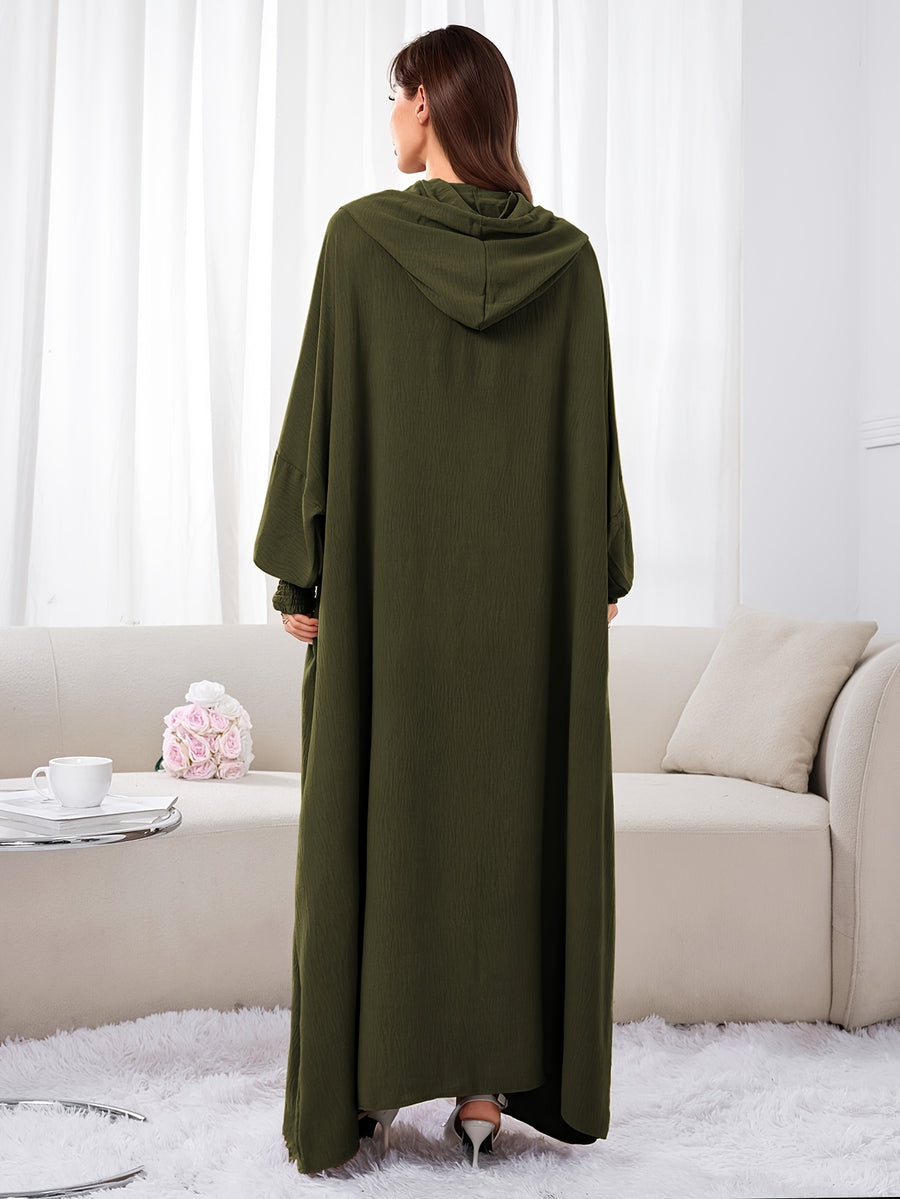 Plus Size - 1pc Ice Wrinkled Fabric Solid Color Loose Hooded Headscarf Women'S Fashion Abaya Suitable for Spring Summer Autumn Daily Wear Robe Foulard Femme Abaya Femme Foulard Abaya Femme - Olive Green
