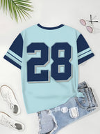 Printed Design Not Textured Women's Massachusetts 28 Contrast T Outdoor Casual Women's S and Leisure Versatile Round Neck Top T - Sky Blue