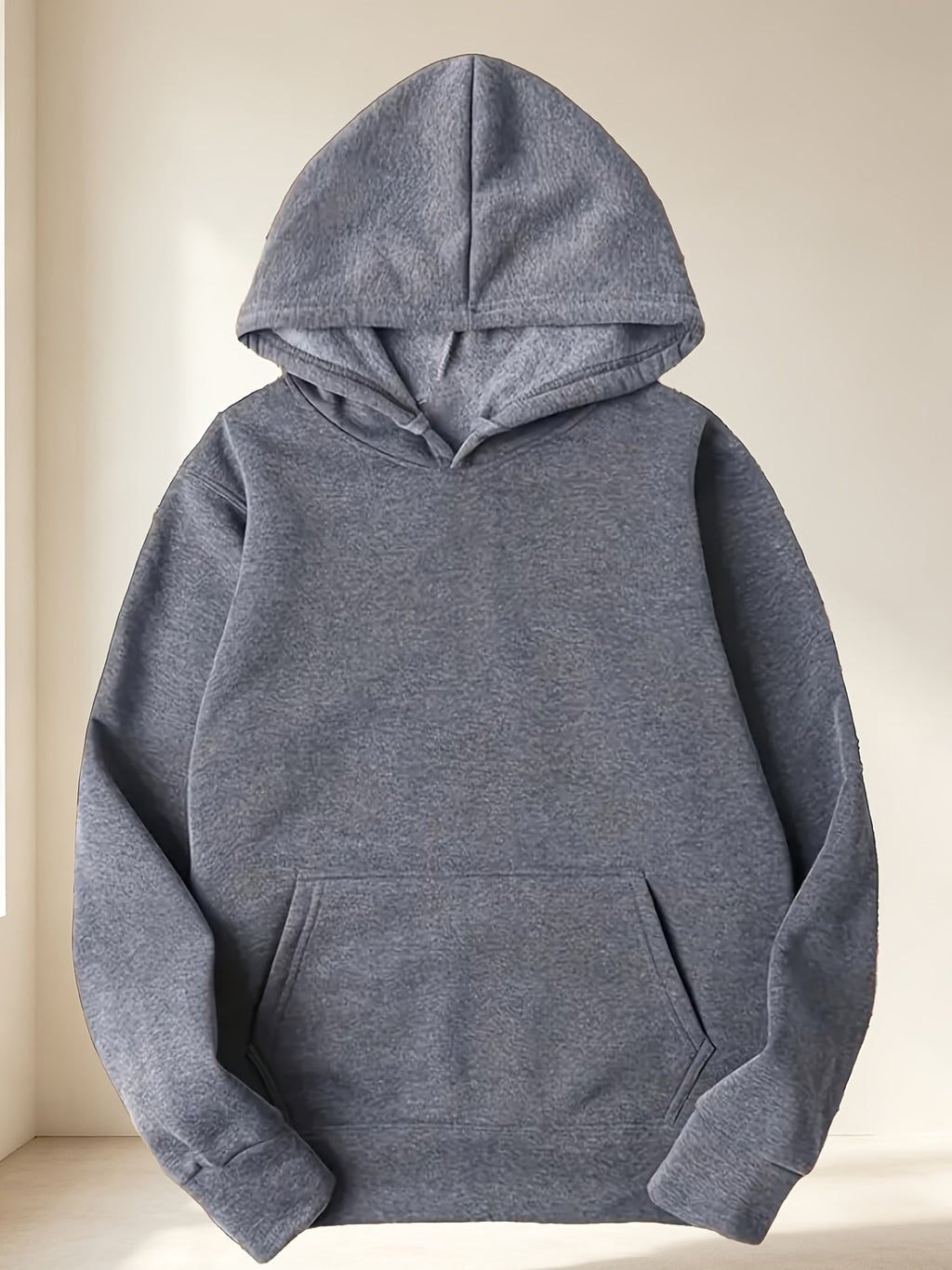 Discount 2pcs Solid Color Basic Hoodie Men'S Loose All-Match Drop Shoulder Long Sleeve Top Casual Pullover Sweatshirt - Khaki+Dark Grey