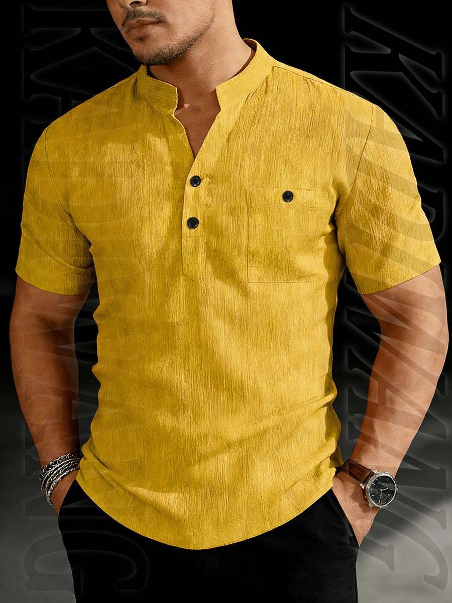 Henley Shirt Men's High-Quality Summer Short-Sleeve Henley T-Shirt - Men's Top, Old Money Style, Suitable for Golf Attire, Outdoor Camping, Fishing, and Daily Casual Wear - ginger-colored