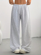 Women'S Summer Easy Front-Tie Loose Pants, Casual Daily Wear - Light Grey