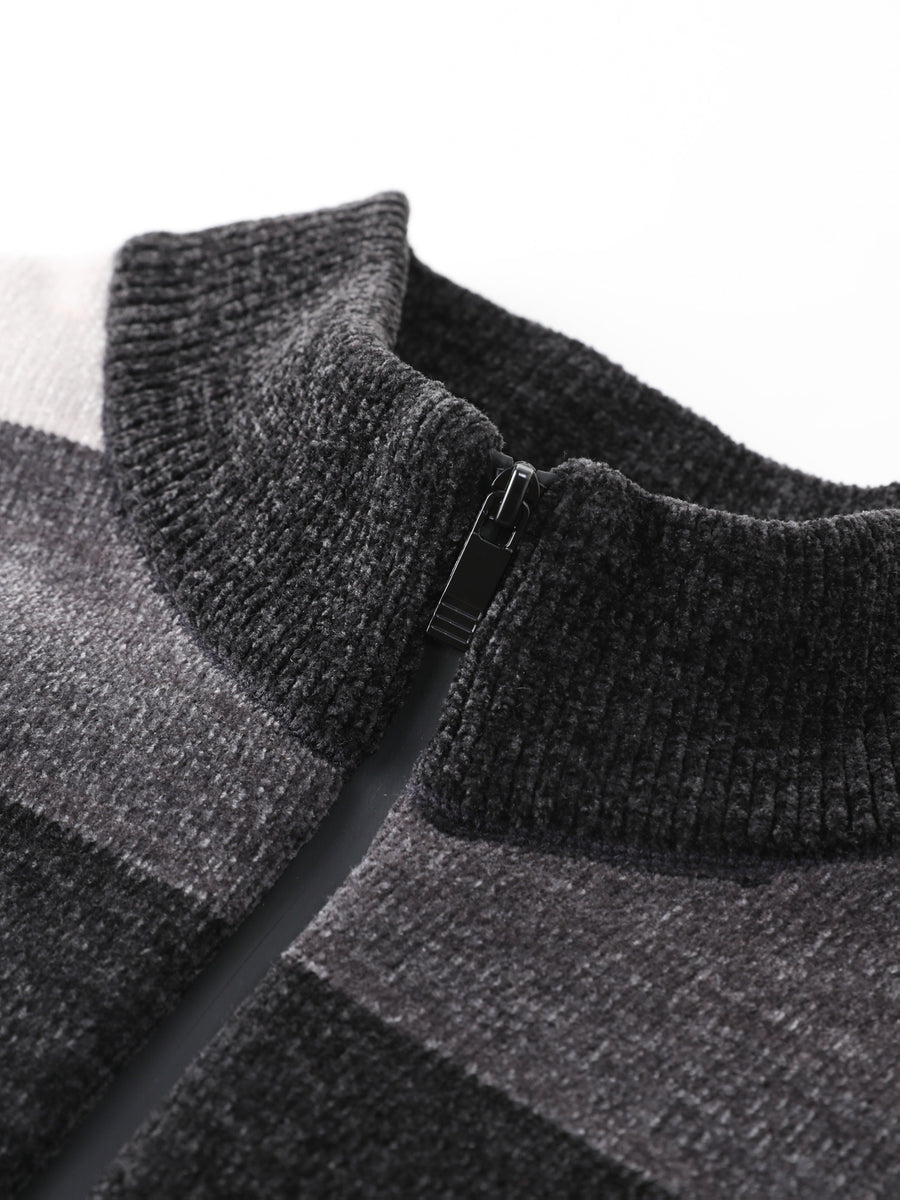 Men'S Autumn Winter Casual Versatile Pullover Sweater Contrast Fashion Fleece-Lined Top Quarter Zip Stand Collar Knit Sweater New Warm Commute Sweater Old Money Vacation Style Men'S Gift - Grey