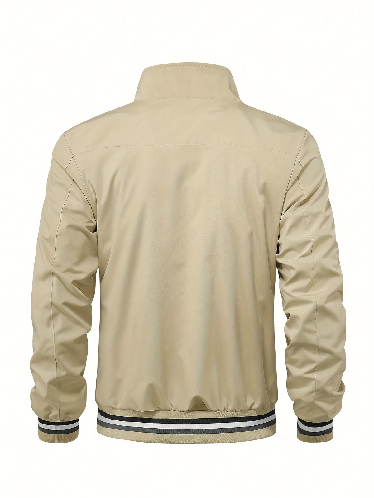 Men'S Versatile Casual Milan Element Stand-Up Collar Baseball Jacket, Contrast Ribbed Design, Windproof And Stiff, Spring Autumn Daily Commute Casual Versatile Top - Khaki
