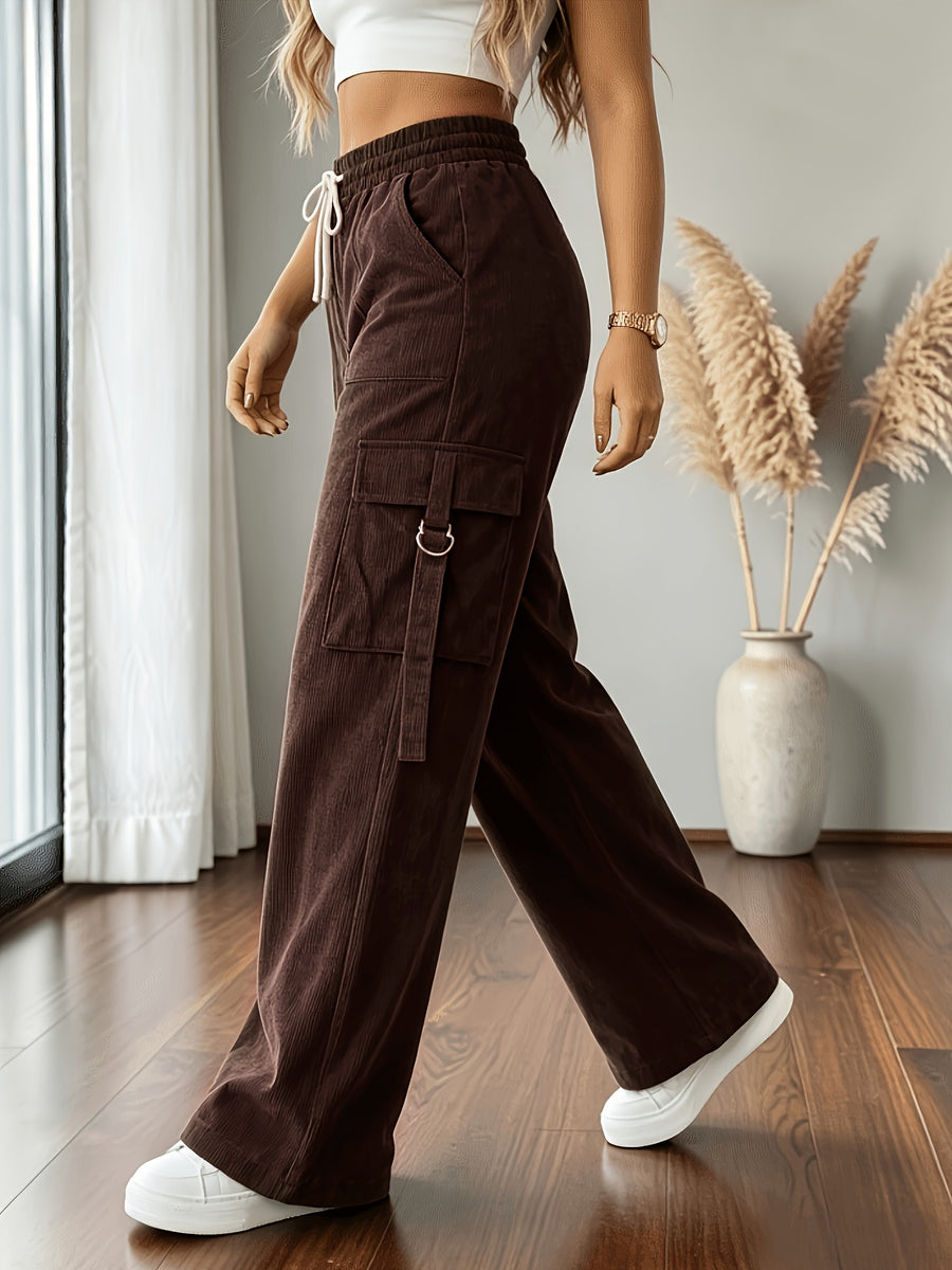 New Spring/Summer Women's Drawstring Wide-Leg Casual Versatile Trousers - Coffee Color