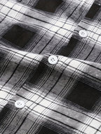 Men's Casual Plaid Button-Up Shirt - Short Sleeve, Black & White Polyester Fabric, Classic Collar, Machine Washable, Perfect for Casual Attire, Versatile Layering Piece | Classic Plaid Shirt | Mandarin Collar Shirt - Black