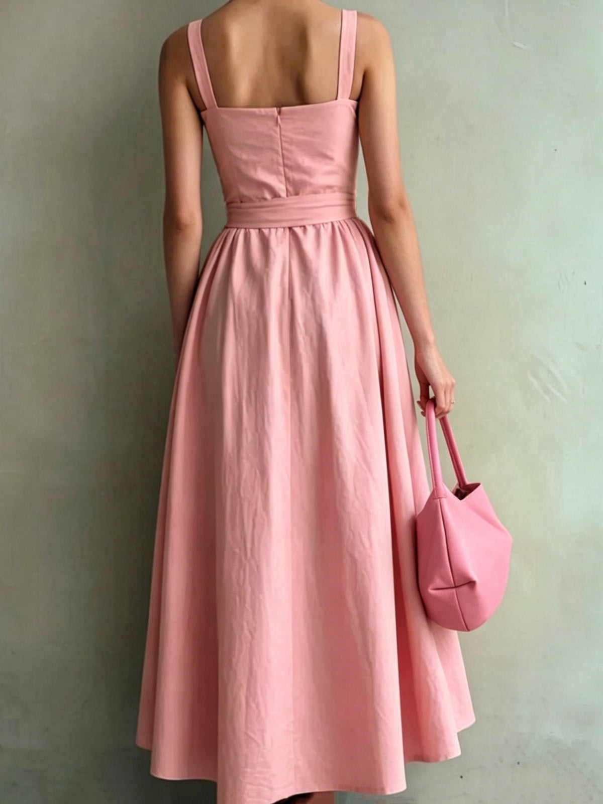 Simple Style Sleeveless Waist-Cinching Dress for Women, Summer Maxi Flared Bridesmaid Dress Gown - Pink